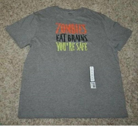 Halloween Shirt Zombies Eat Brains 3X-Large Gray Short Sleeve Crew Tee Mens - Picture 1 of 3